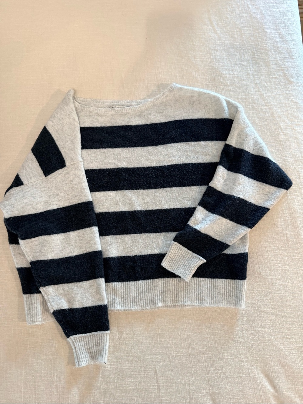 American Eagle Outfitters Black and Light Gray Striped Crewneck Sweater